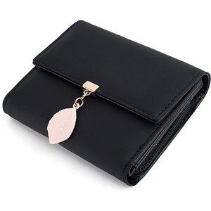 Wallet for Women Leather Vegan RFID Leaf Pendant Card Zipper Coin Purse
